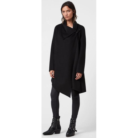 All Saints Jackets & Blazers - NWT AllSaints Black Monument Eve Wool Blend Draped Coat - 4